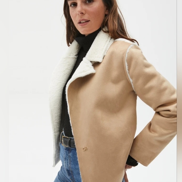 MICHAEL STARS Faux Fur Tan White Suede Kit Jacket - Picture 5 of 12